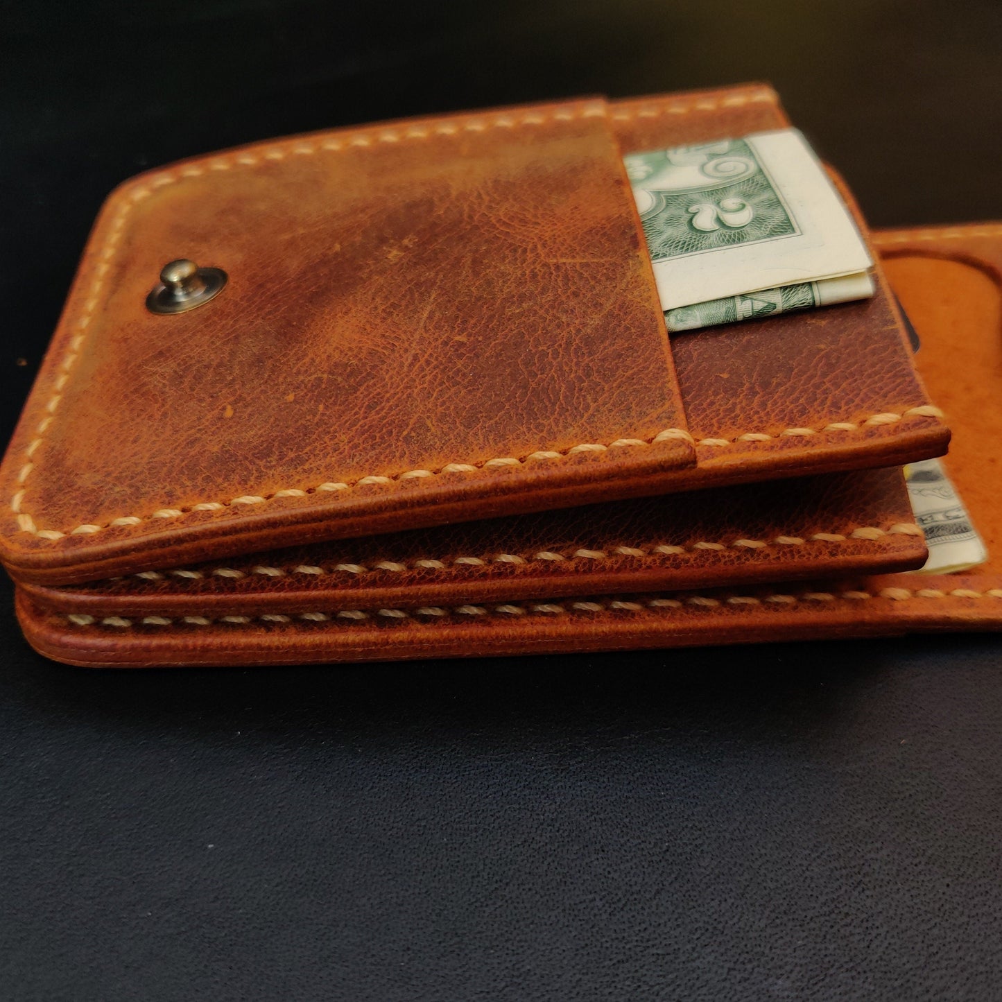 Leather vertical minimalist bifold EDC wallet