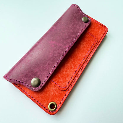 Long Trucker Wallet With A Ring For Chain Or Lanyard , Handmade Wallet For Rider, Biker or Trucker