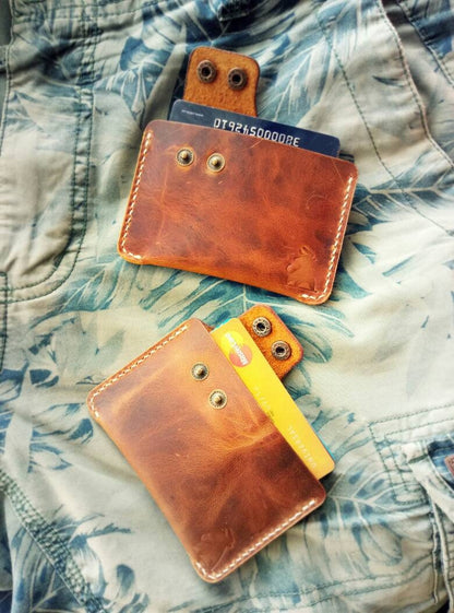 Leather Slim And Simple Card Holder, Minimalist, Compact Wallet For Cards And Folded Bills, Credit Card Holder With Two Snaps