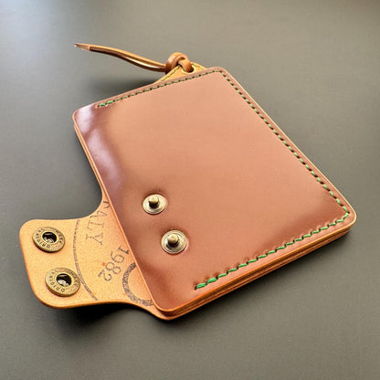Rocado Shell Cordovan Leather Card Holder With A Ring For Chain Or Lanyard, Pocket Mini Wallet, Minimalist Card Holder Case