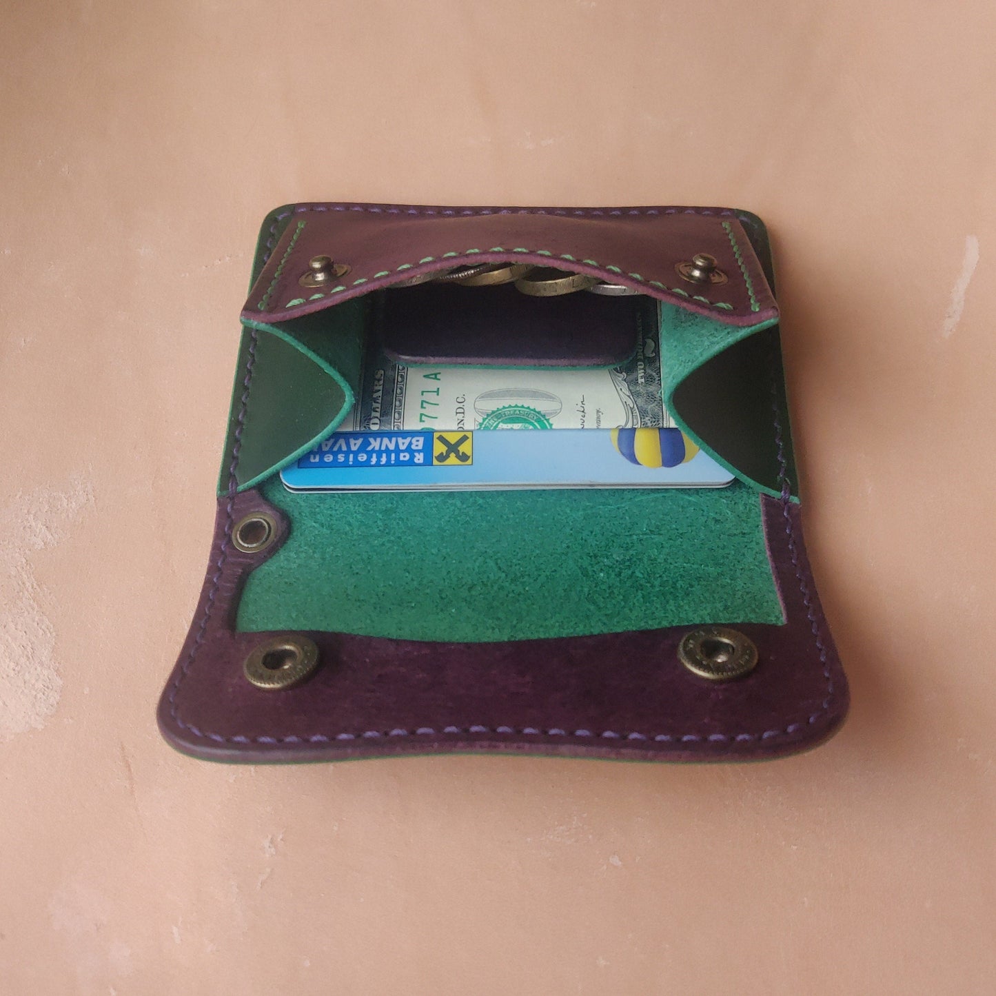 Handmade Japanese Style Compact Leather Wallet With Coin Purse, Leather Card And Cash Holder