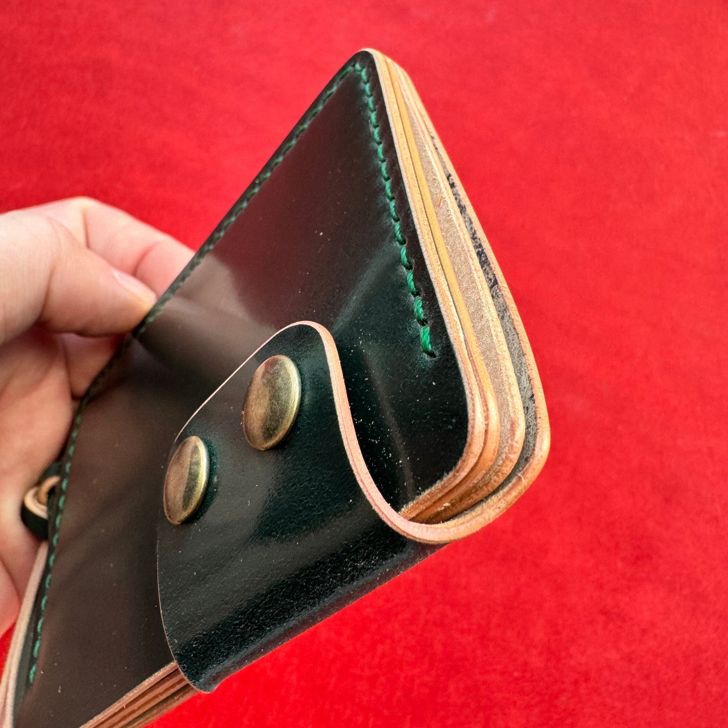 Rocado Shell Cordovan Leather Card Holder With A Ring For Chain Or Lanyard, Pocket Mini Wallet, Minimalist Card Holder Case