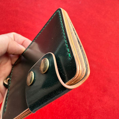 Rocado Shell Cordovan Leather Card Holder With A Ring For Chain Or Lanyard, Pocket Mini Wallet, Minimalist Card Holder Case