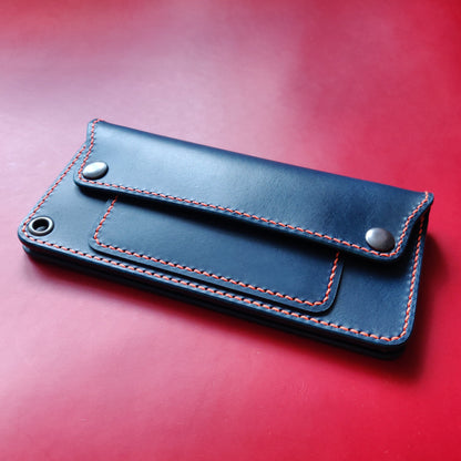 Long Trucker Wallet Vegetable Tanned "Buttero" Leather, With A Ring For Chain Or Lanyard , Handmade Wallet For Rider, Biker or Trucker