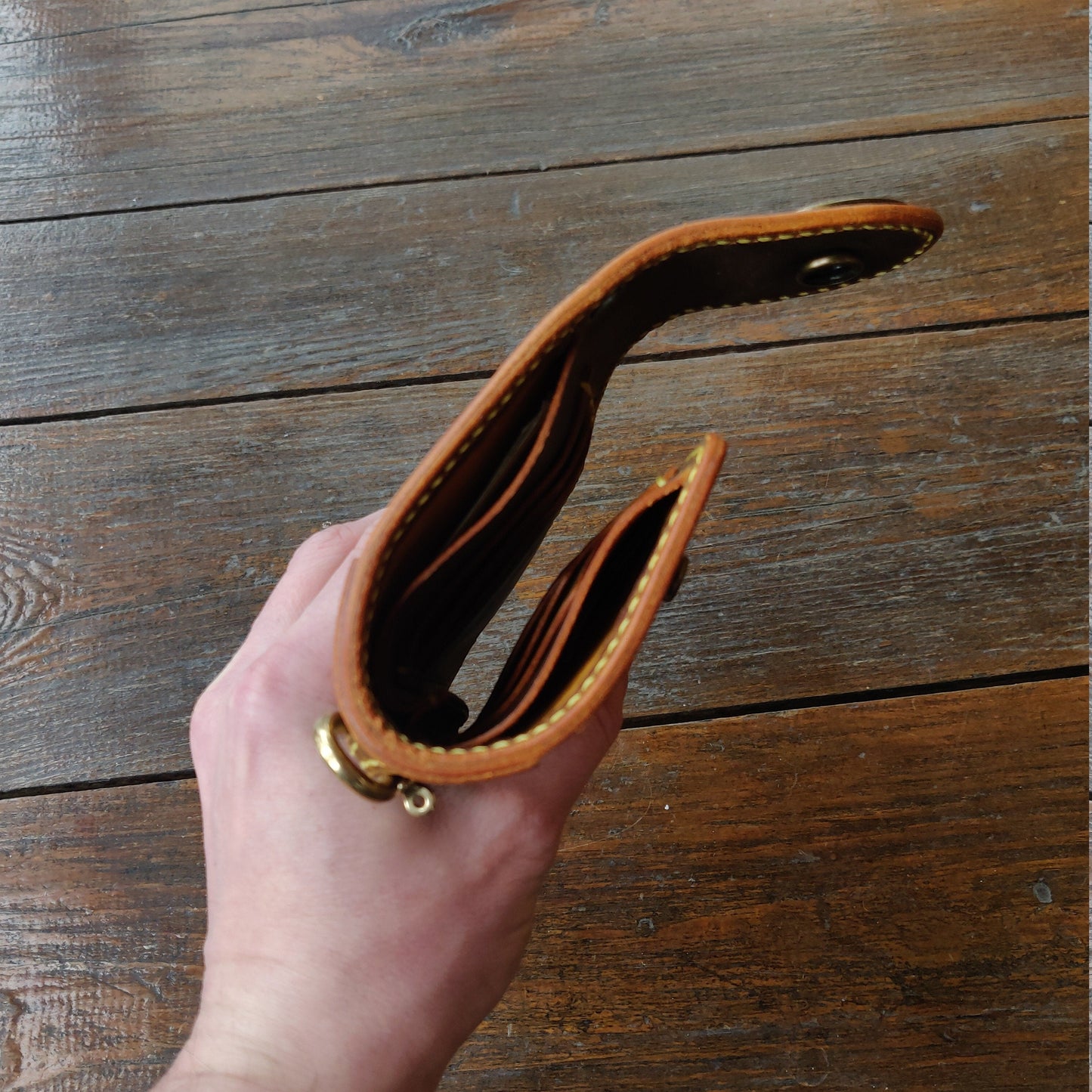 Leather Biker Wallet With Decorative Concho Button, Trucker Wallet With Ring For Chain or Lanyard, Travel Western Wallet