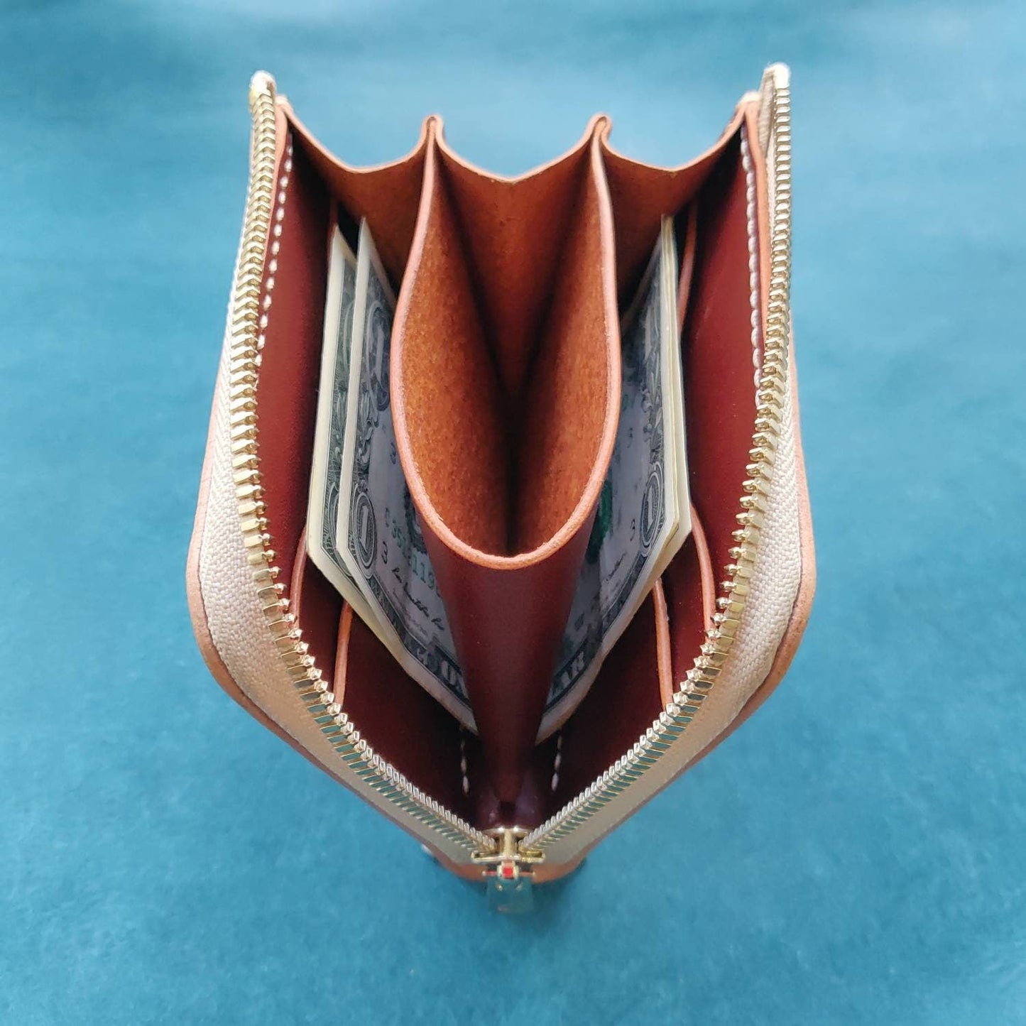 Small Zipper Wallet, Veg Tanned Zippered Wallet With Coin Purse, Buttero Leather Compact Wallet