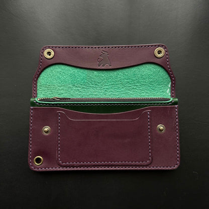 Long Trucker Wallet Vegetable Tanned "Buttero" Leather, With A Ring For Chain Or Lanyard , Handmade Wallet For Rider, Biker or Trucker