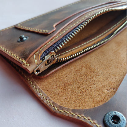 Long Trucker Wallet With A Ring For Chain Or Lanyard , Handmade Wallet For Rider, Biker or Trucker