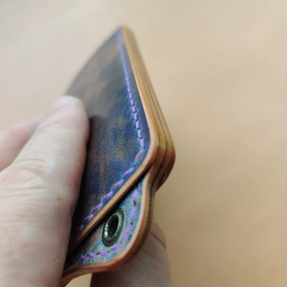 Rocado Shell Cordovan Leather Card Holder With A Ring For Chain Or Lanyard, Pocket Mini Wallet, Minimalist Card Holder Case