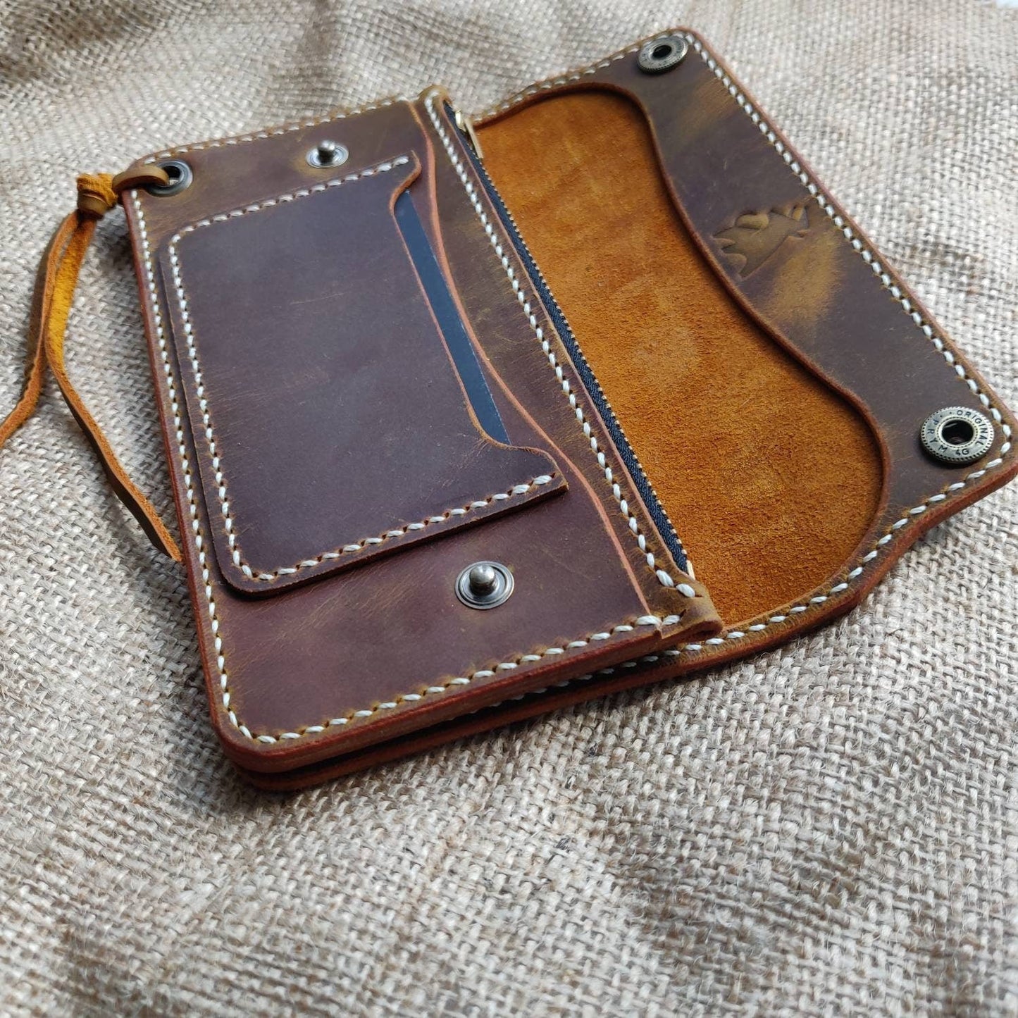 Long Trucker Wallet With A Ring For Chain Or Lanyard , Handmade Wallet For Rider, Biker or Trucker