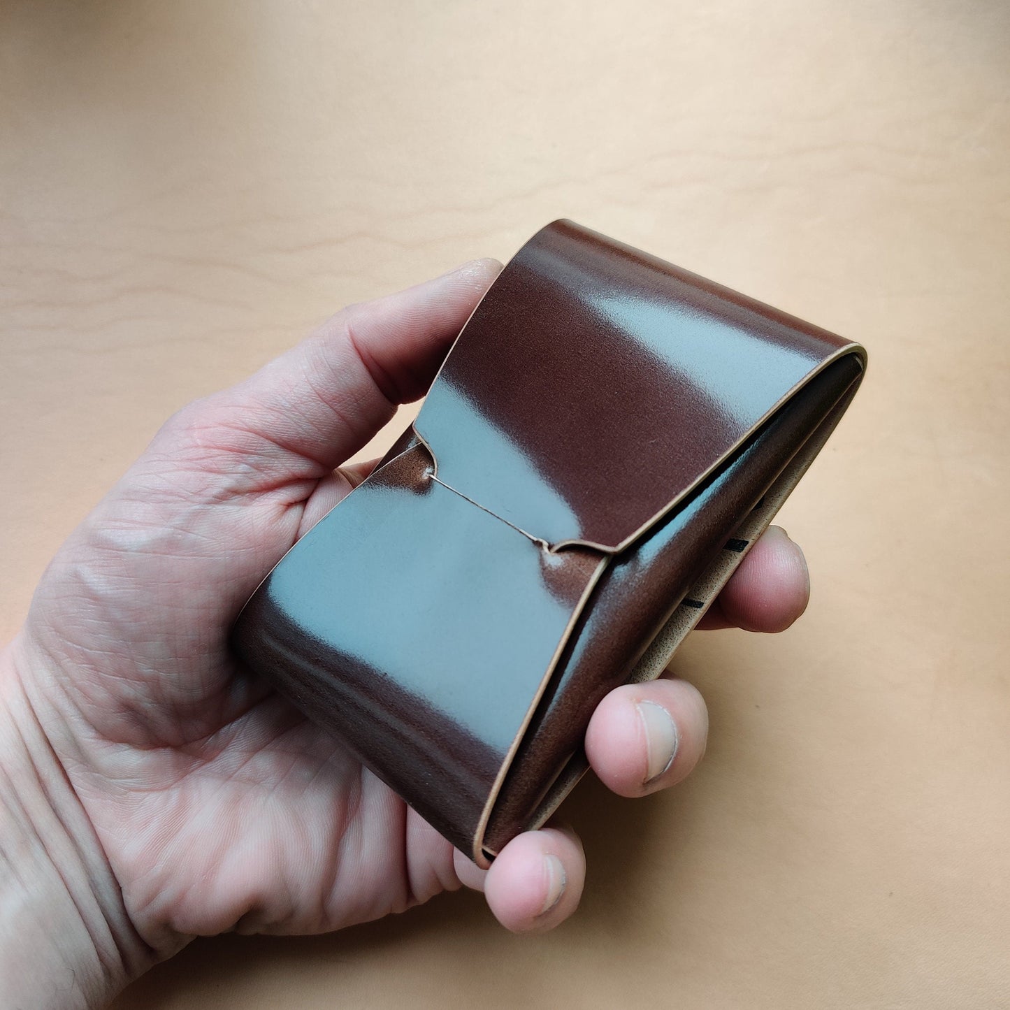 Rocado Shell Cordovan Stitchless Leather Mini Cards Wallet, Origami Minimalist Wallet, EDC Card Holder Case