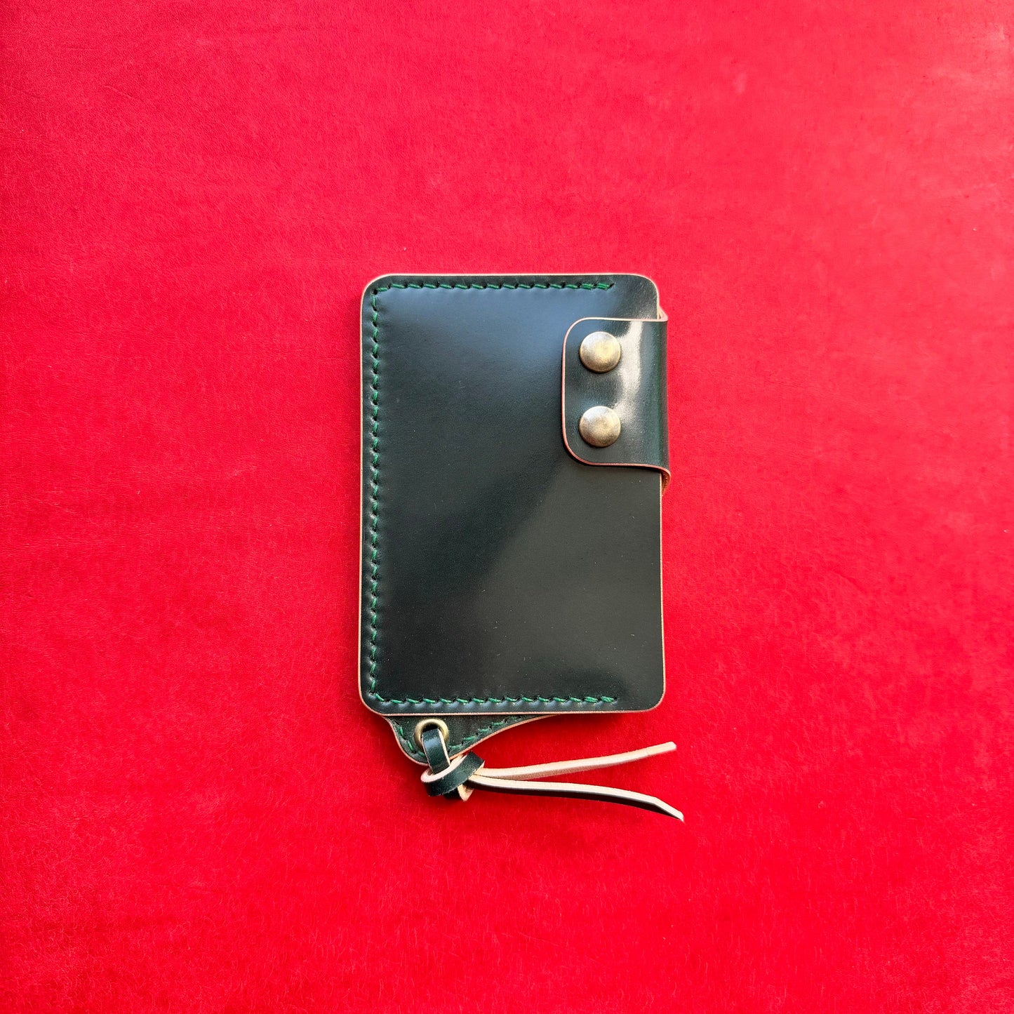 Rocado Shell Cordovan Leather Card Holder With A Ring For Chain Or Lanyard, Pocket Mini Wallet, Minimalist Card Holder Case