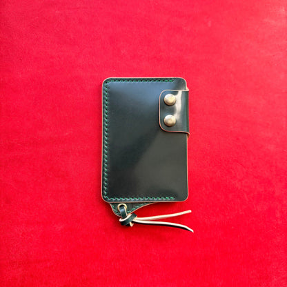 Rocado Shell Cordovan Leather Card Holder With A Ring For Chain Or Lanyard, Pocket Mini Wallet, Minimalist Card Holder Case