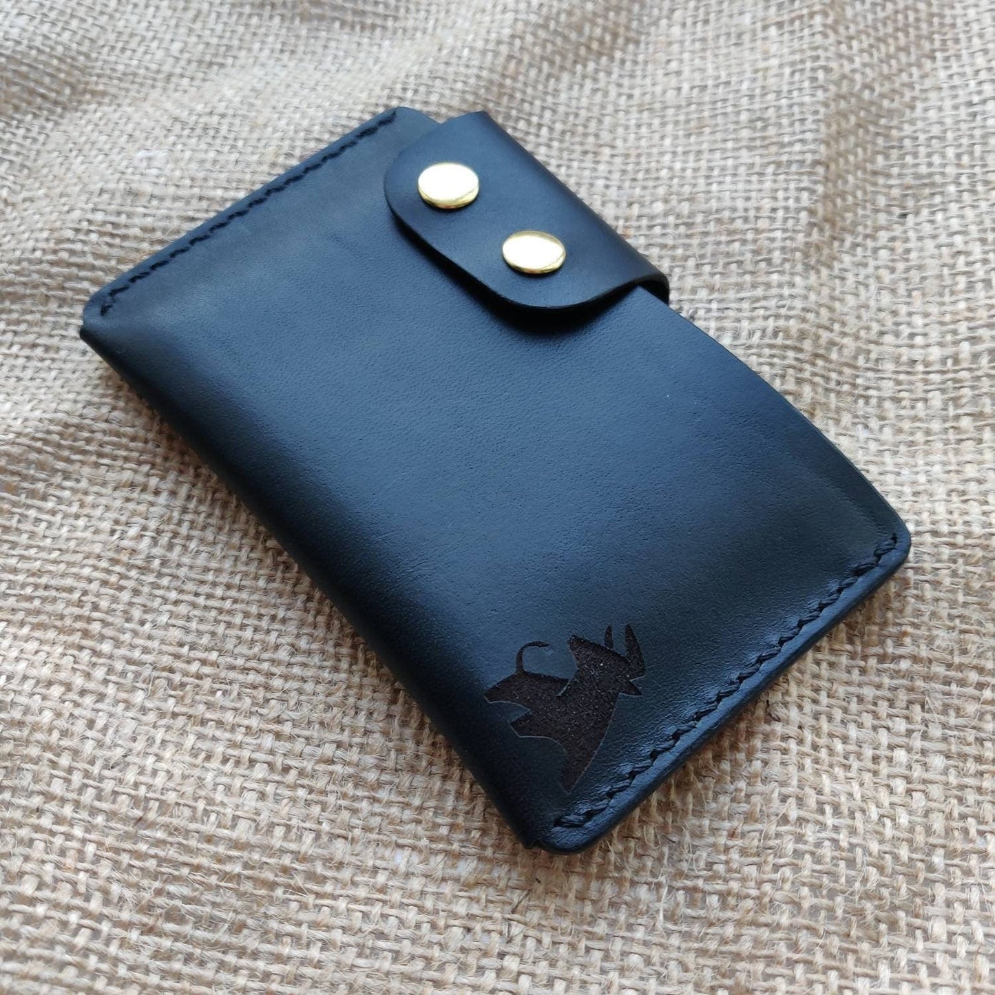 Leather Slim And Simple Card Holder, Minimalist, Compact Wallet For Cards And Folded Bills, Credit Card Holder With Two Snaps