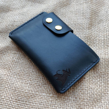 Leather Slim And Simple Card Holder, Minimalist, Compact Wallet For Cards And Folded Bills, Credit Card Holder With Two Snaps