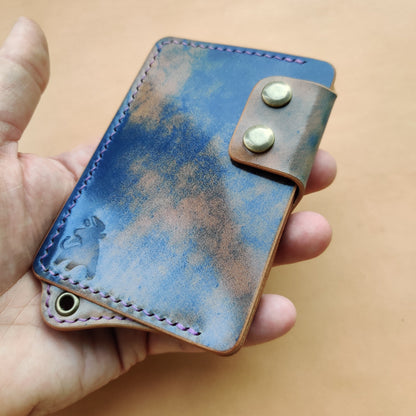 Rocado Shell Cordovan Leather Card Holder With A Ring For Chain Or Lanyard, Pocket Mini Wallet, Minimalist Card Holder Case