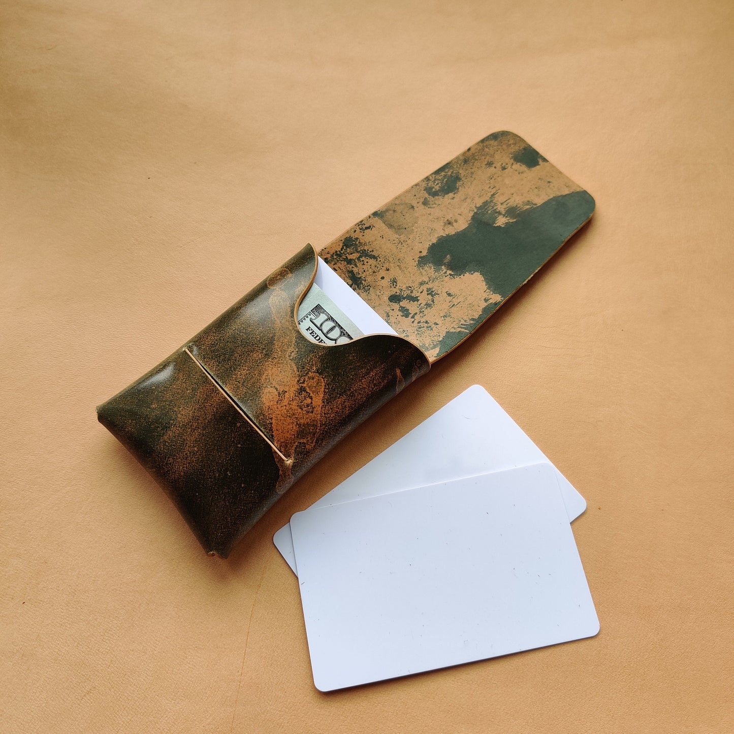 Rocado Shell Cordovan Stitchless Leather Mini Cards Wallet, Origami Minimalist Wallet, EDC Card Holder Case