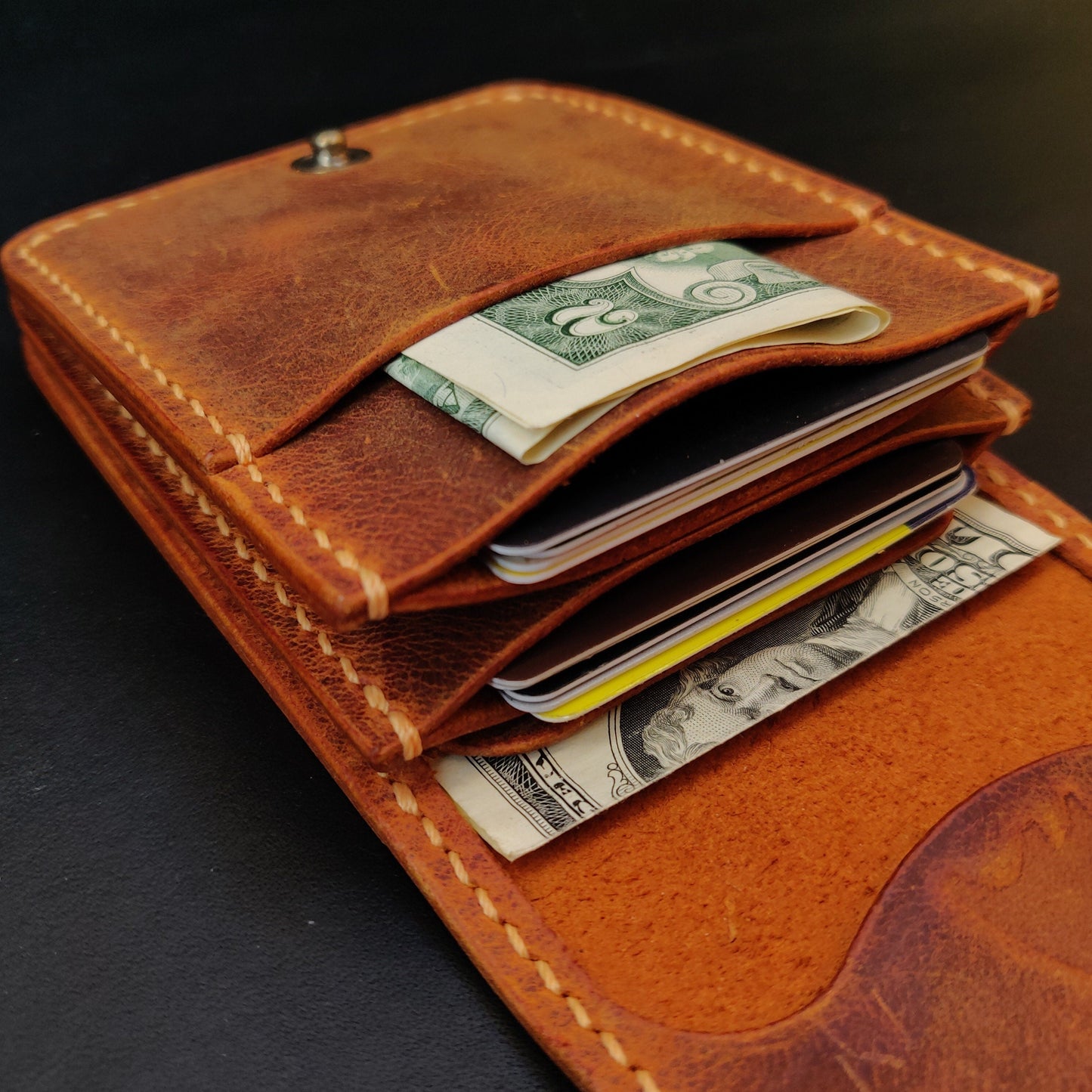 Leather vertical minimalist bifold EDC wallet