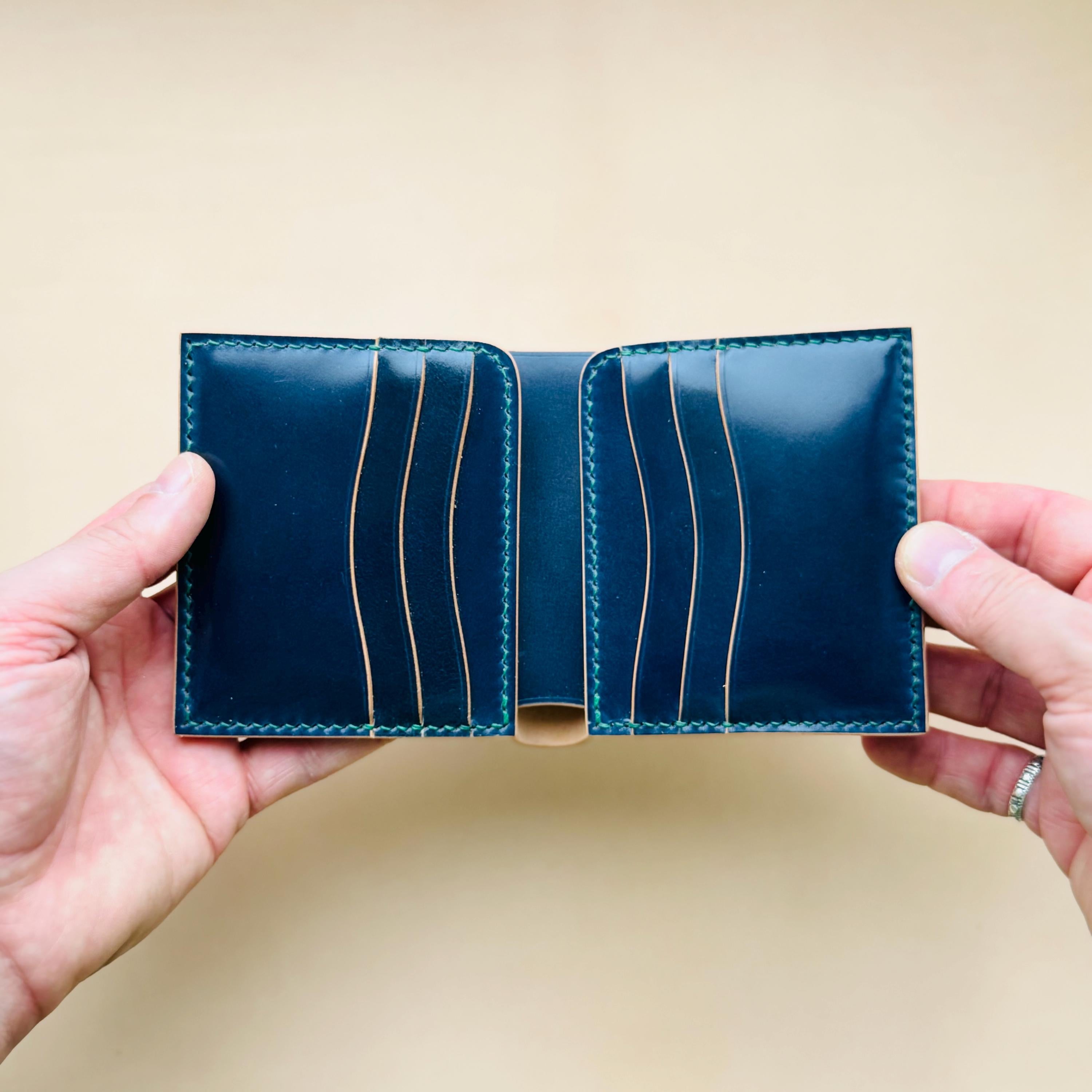 Shell Cordovan Archduke ネイビーブルー Rocado Shell Cordovan Wallet, Leather Bifold Wallet, Luxury Wallet