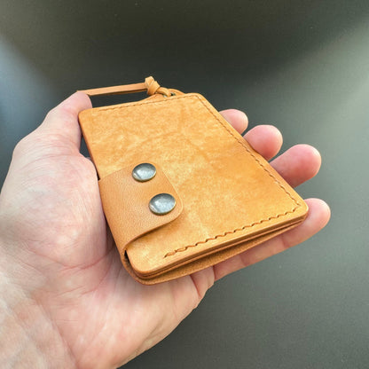 Leather Card Holder With A Ring For Chain Or Lanyard, Pocket Mini Wallet, Minimalist Card Holder Case