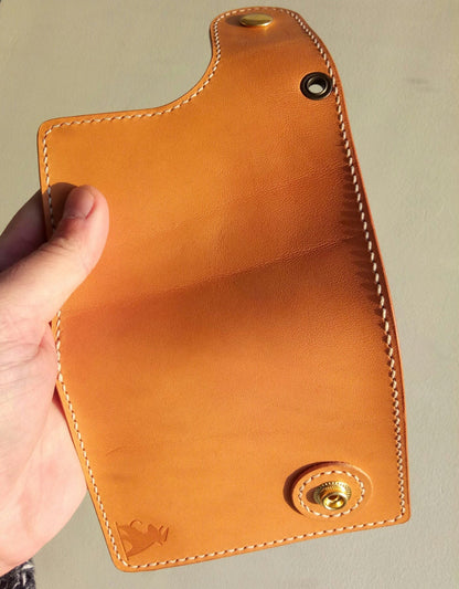 Leather Biker Wallet With A Ring For Chain Or Lanyard, Unpainted Veg Tanned Travel Western Wallet
