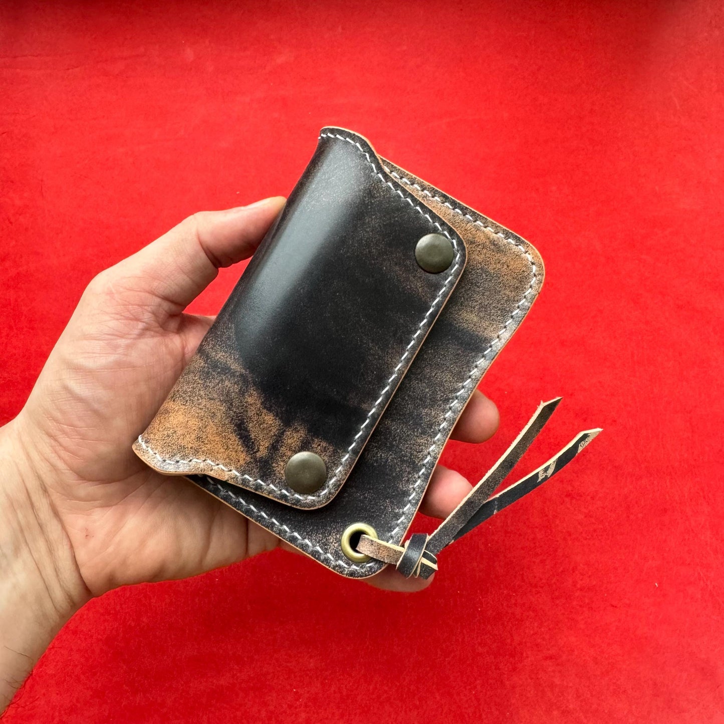 Rocado Shell Cordovan Short Trucker Wallet With A Ring For Chain Or Lanyard, Stylish Wallet For Rider, Biker or Trucker