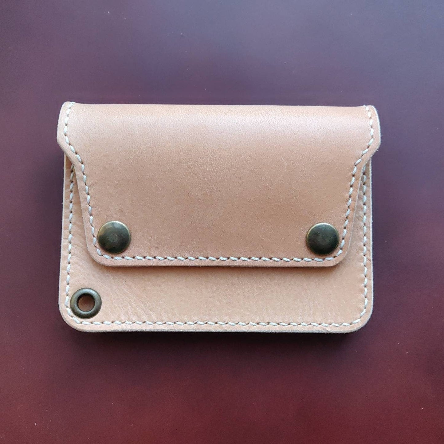 Short Trucker Wallet With A Ring For Chain or Lanyard, Unpainted Veg Tanned Wallet For Rider, Biker or Trucker