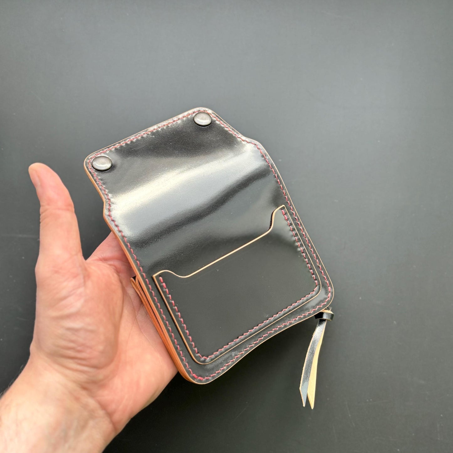 Rocado Shell Cordovan Short Trucker Wallet With A Ring For Chain Or Lanyard, Stylish Wallet For Rider, Biker or Trucker