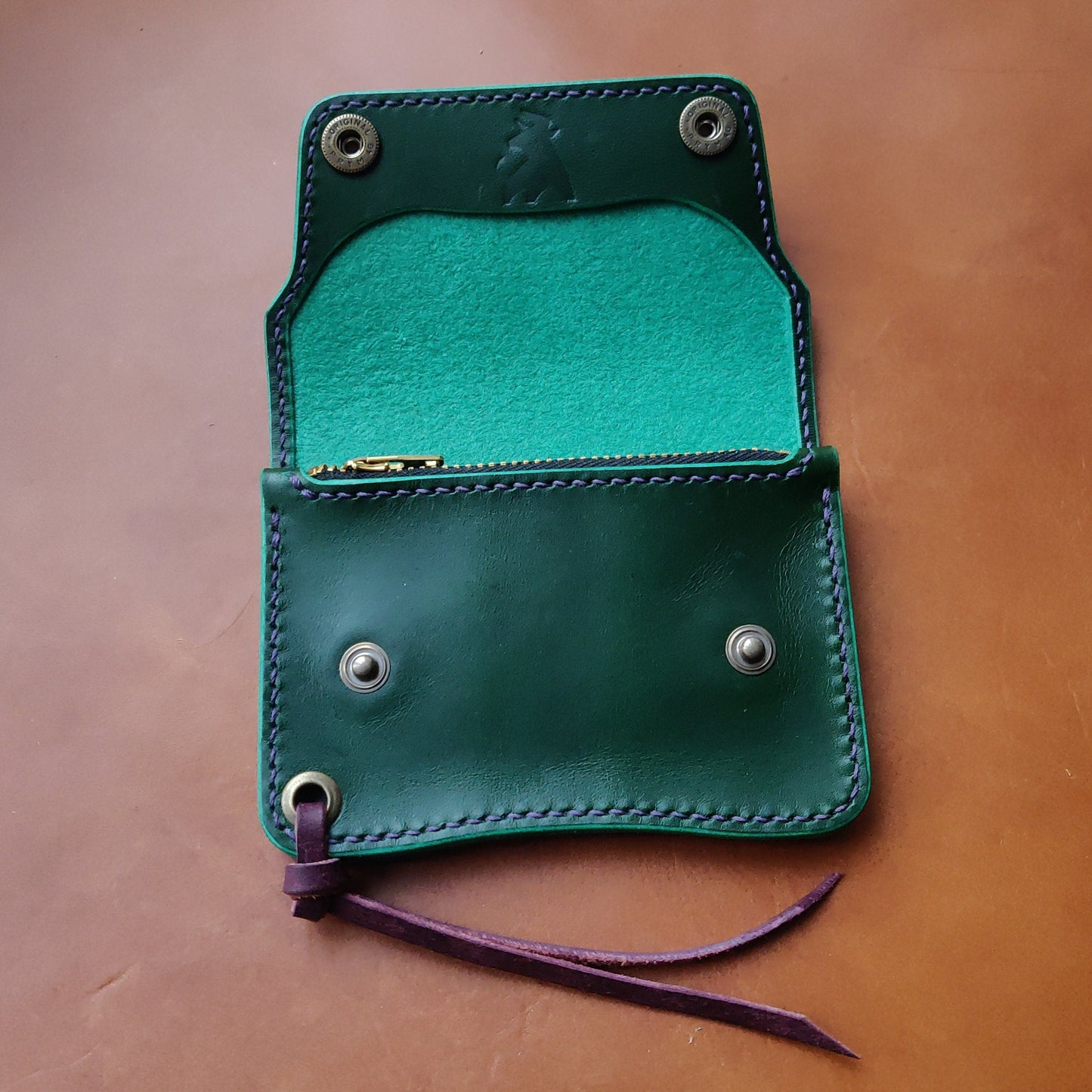 Short Trucker Wallet With A Ring For Chain Or Lanyard, Veg Tan Wallet, Stylish Wallet For Rider, Biker or Trucker