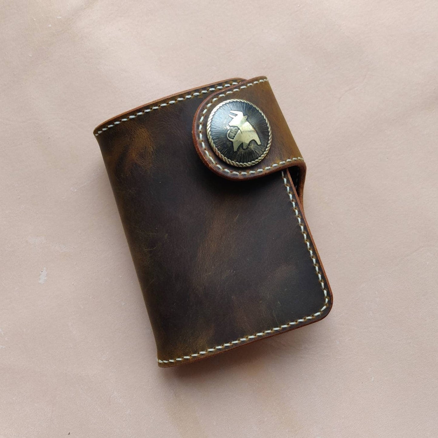 Biker Wallet With Decorative Concho Button, Trucker Wallet With Ring For Chain or Lanyard, Travel Western Wallet