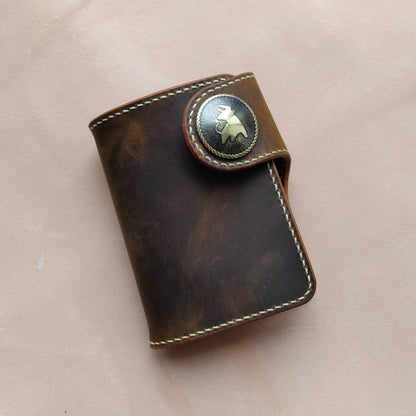 Biker Wallet With Decorative Concho Button, Trucker Wallet With Ring For Chain or Lanyard, Travel Western Wallet