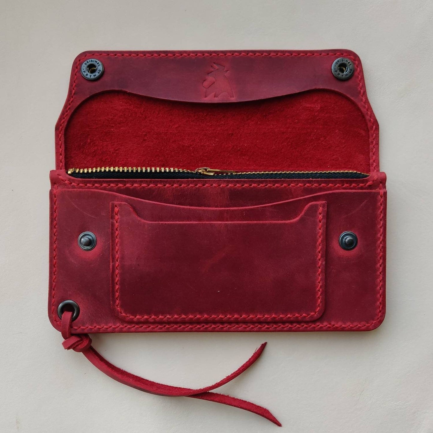 Long Trucker Wallet With A Ring For Chain Or Lanyard , Handmade Wallet For Rider, Biker or Trucker