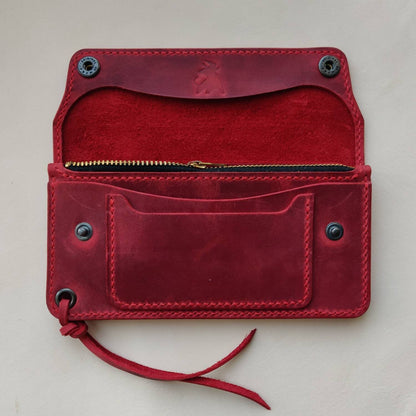 Long Trucker Wallet With A Ring For Chain Or Lanyard , Handmade Wallet For Rider, Biker or Trucker