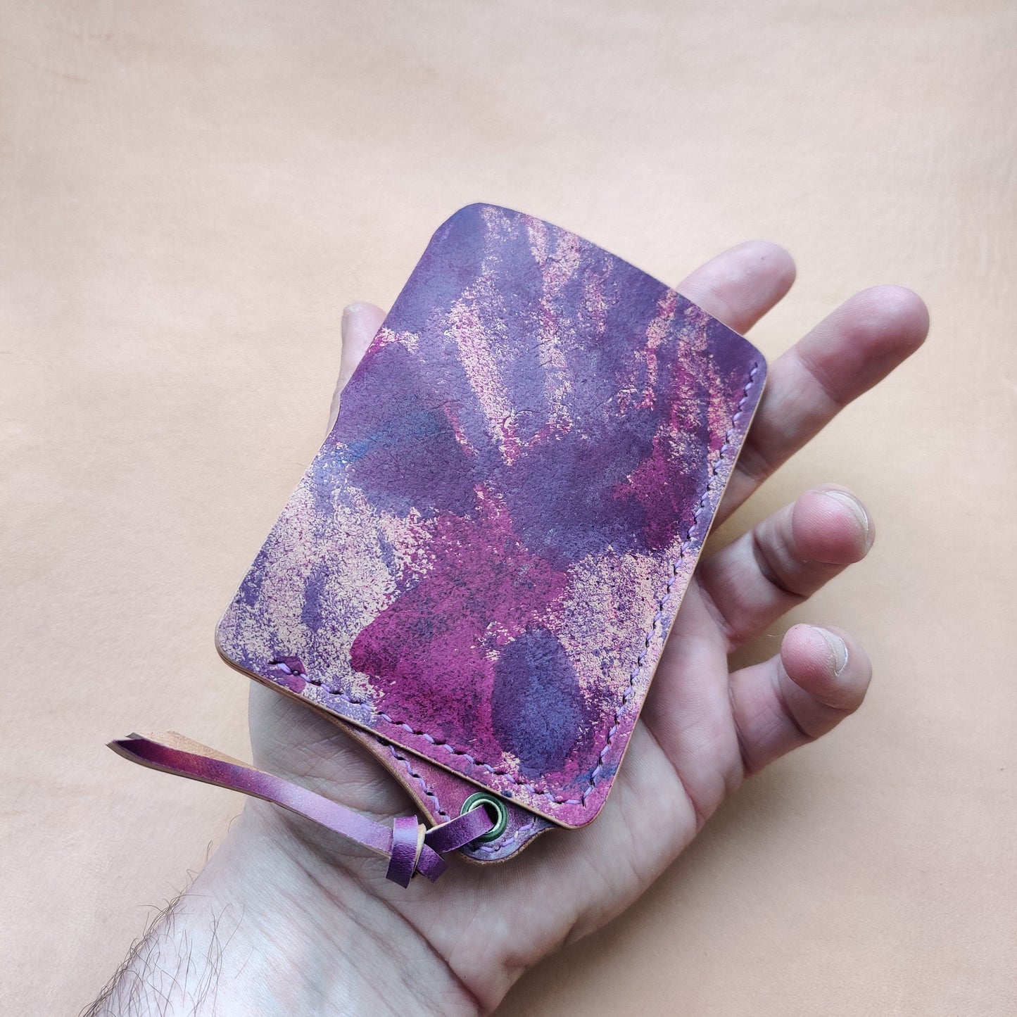 Rocado Shell Cordovan Reverse Leather Card Holder With A Ring For Chain Or Lanyard, Pocket Mini Wallet, Minimalist Card Holder Case