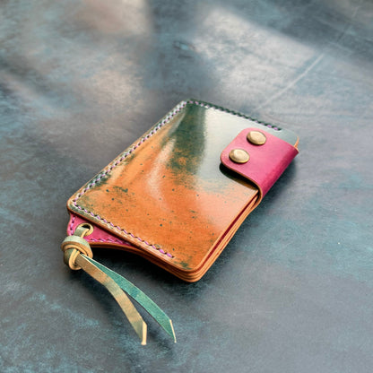 Rocado Shell Cordovan Leather Card Holder With A Ring For Chain Or Lanyard, Pocket Mini Wallet, Minimalist Card Holder Case