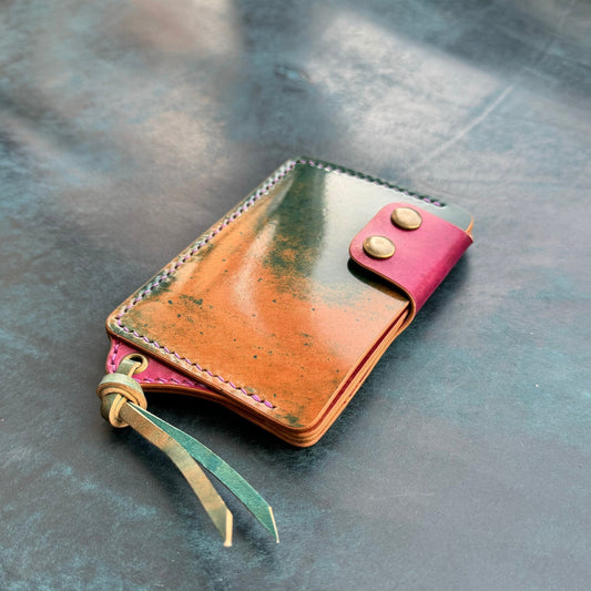 Rocado Shell Cordovan Leather Card Holder With A Ring For Chain Or Lanyard, Pocket Mini Wallet, Minimalist Card Holder Case