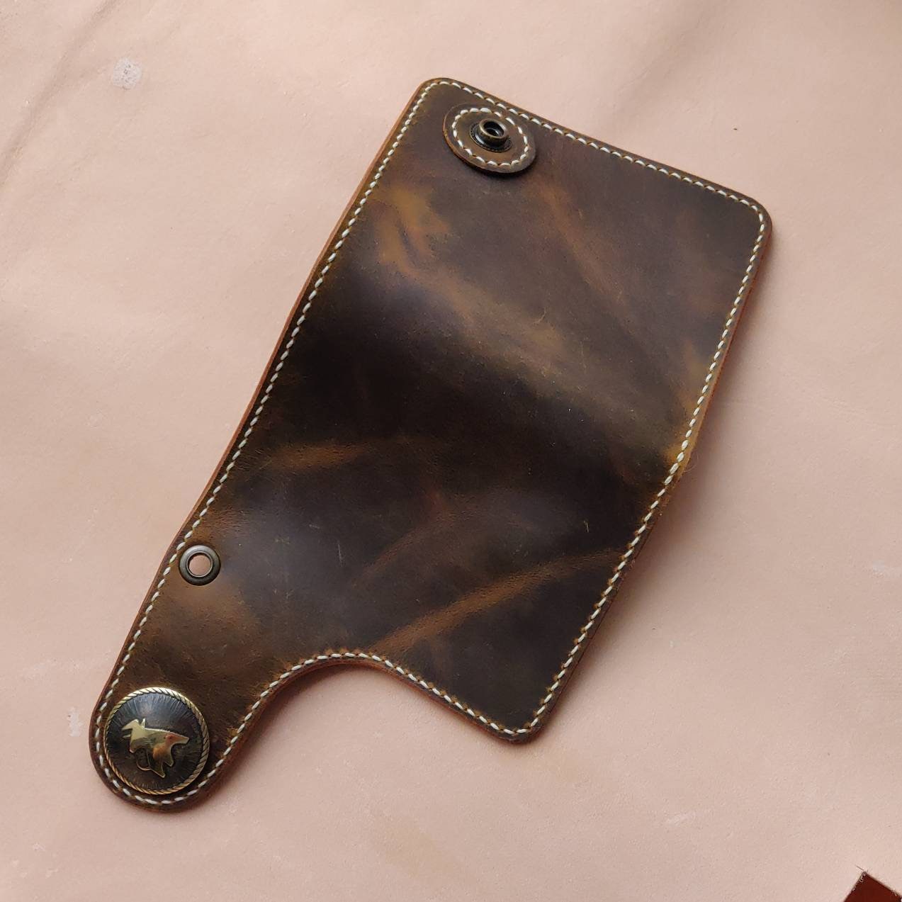 Biker Wallet With Decorative Concho Button, Trucker Wallet With Ring For Chain or Lanyard, Travel Western Wallet