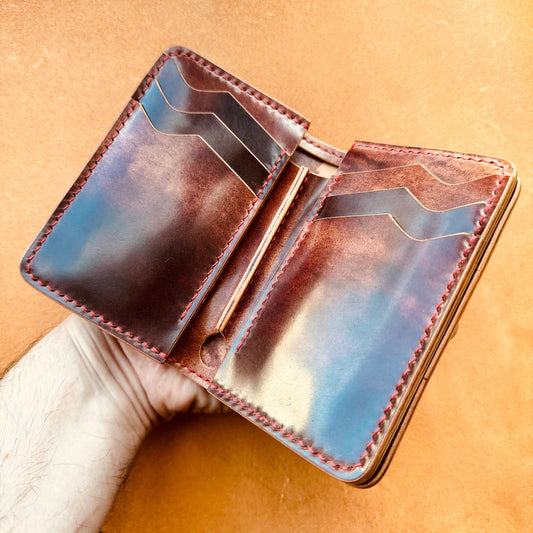 Rocado Shell Cordovan Vertical Leather Wallet, Cash Holder Leather Wallet, Bi-Fold Middle Wallet, Men Gift Wallet, Women Gift Wallet