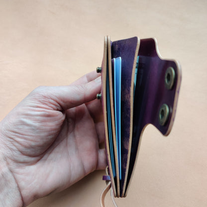 Rocado Shell Cordovan Reverse Leather Card Holder With A Ring For Chain Or Lanyard, Pocket Mini Wallet, Minimalist Card Holder Case