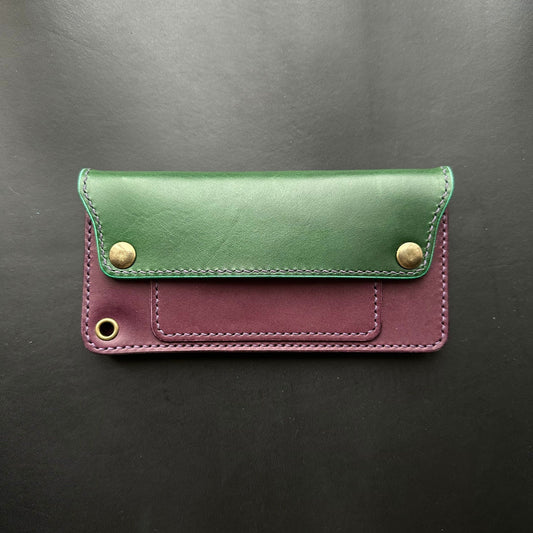 Long Trucker Wallet Vegetable Tanned "Buttero" Leather, With A Ring For Chain Or Lanyard , Handmade Wallet For Rider, Biker or Trucker