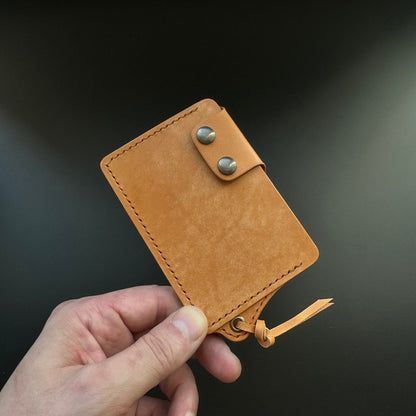 Leather Card Holder With A Ring For Chain Or Lanyard, Pocket Mini Wallet, Minimalist Card Holder Case