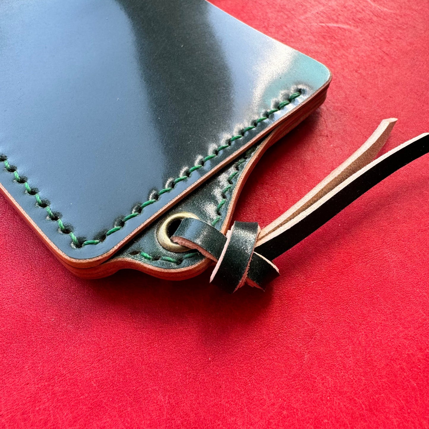 Rocado Shell Cordovan Leather Card Holder With A Ring For Chain Or Lanyard, Pocket Mini Wallet, Minimalist Card Holder Case