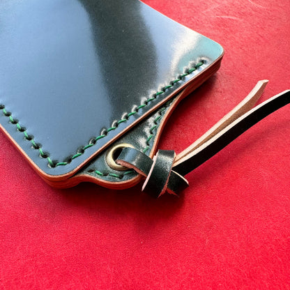 Rocado Shell Cordovan Leather Card Holder With A Ring For Chain Or Lanyard, Pocket Mini Wallet, Minimalist Card Holder Case