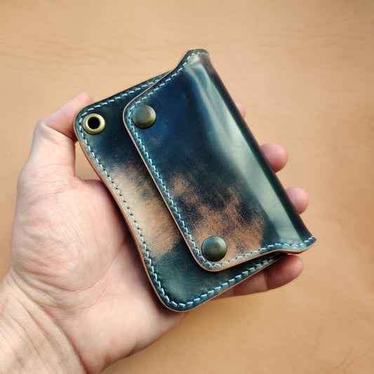 Rocado Shell Cordovan Short Trucker Wallet With A Ring For Chain Or Lanyard, Stylish Wallet For Rider, Biker or Trucker