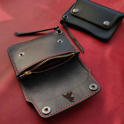 Short Trucker Wallet With A Ring For Chain Or Lanyard, Veg Tan Wallet, Stylish Wallet For Rider, Biker or Trucker