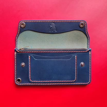 Long Trucker Wallet Vegetable Tanned "Buttero" Leather, With A Ring For Chain Or Lanyard , Handmade Wallet For Rider, Biker or Trucker