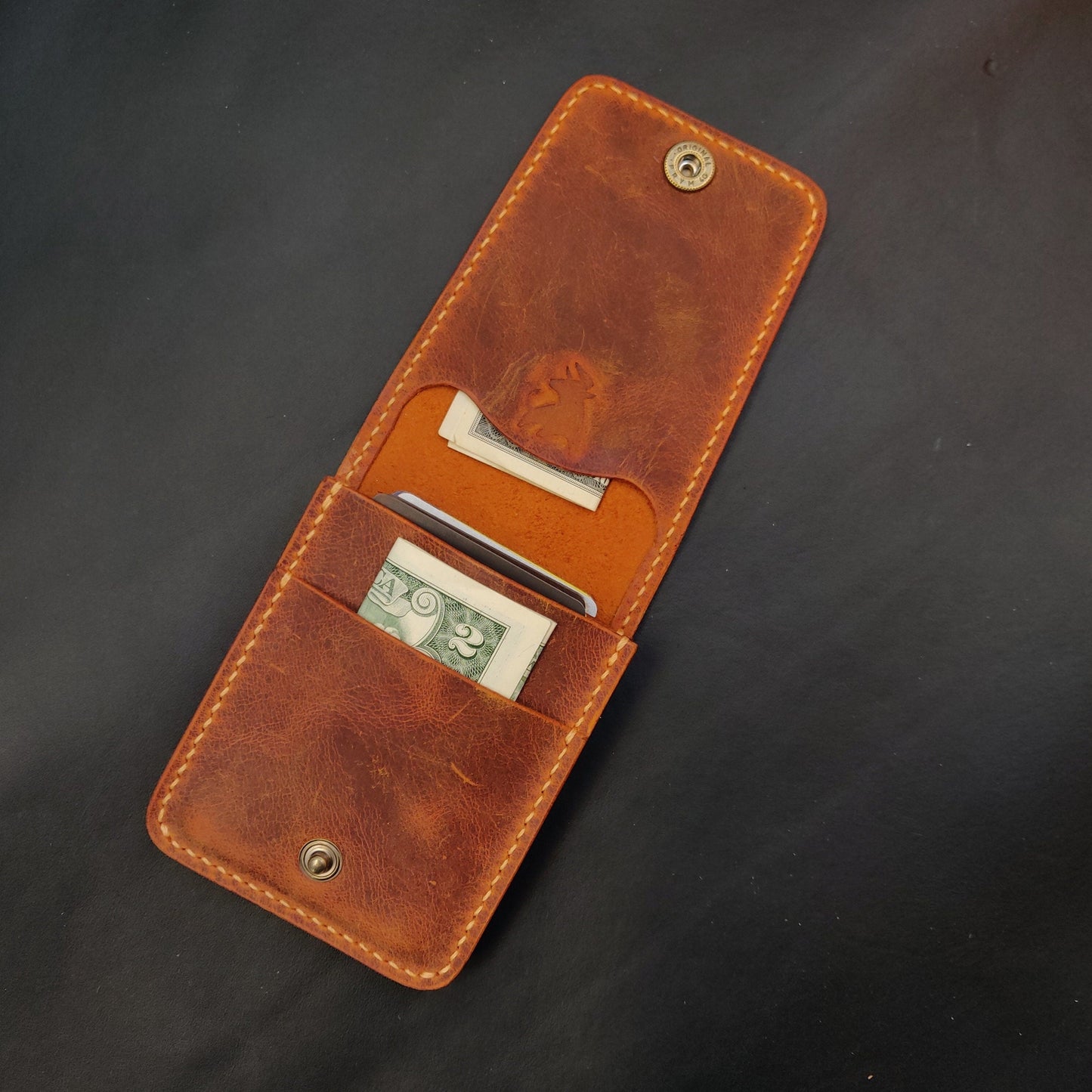 Leather vertical minimalist bifold EDC wallet