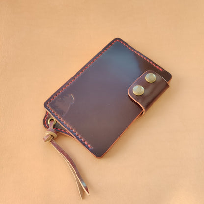 Rocado Shell Cordovan Leather Card Holder With A Ring For Chain Or Lanyard, Pocket Mini Wallet, Minimalist Card Holder Case
