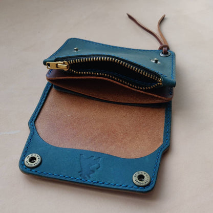 Short Trucker Wallet With A Ring For Chain Or Lanyard, Veg Tan Wallet, Stylish Wallet For Rider, Biker or Trucker