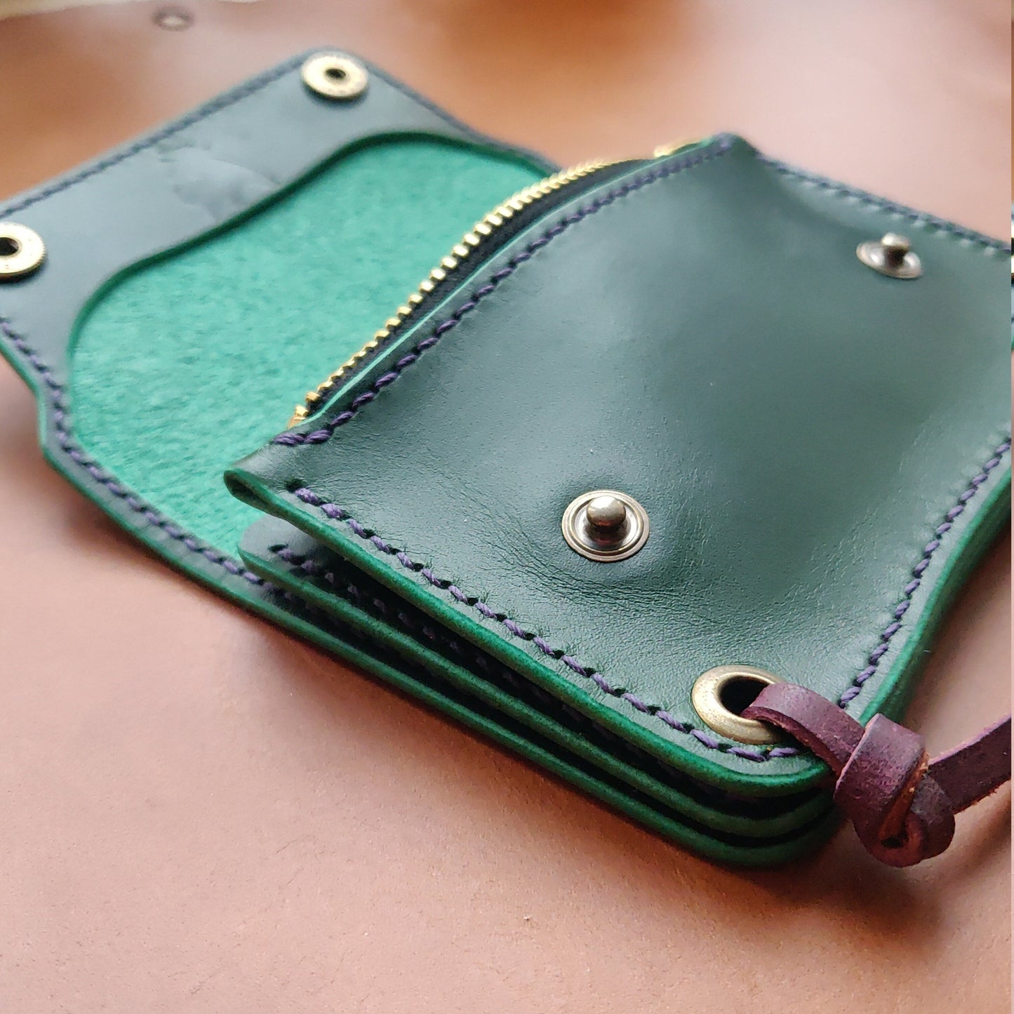 Short Trucker Wallet With A Ring For Chain Or Lanyard, Veg Tan Wallet, Stylish Wallet For Rider, Biker or Trucker